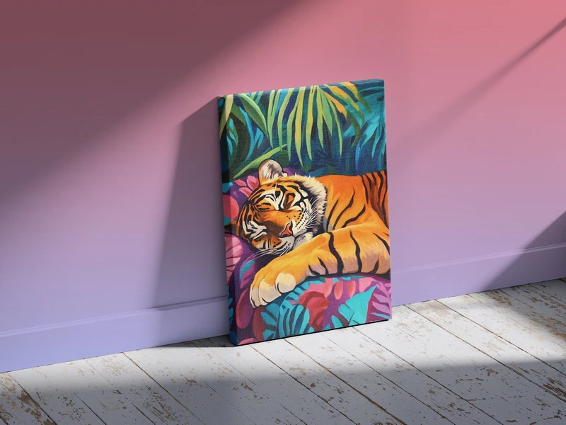 Majestic Resting Tiger Canvas Wall Art – Premium Jungle Wildlife Painting -14x20 Inch - Image 2