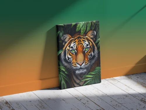 Royal Tiger Portrait Canvas Wall Art – Jungle Wildlife Painting Print -14x20 Inch